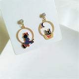 Enamel Cartoon Fairy Princess Mermaid Cat Earrings for Women