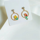 Enamel Cartoon Fairy Princess Mermaid Cat Earrings for Women