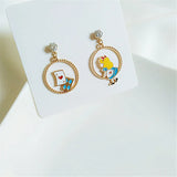 Enamel Cartoon Fairy Princess Mermaid Cat Earrings for Women
