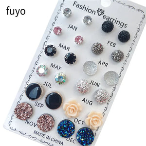 Crystal Earrings Set Women Jewelry Accessories Piercing Ball Stud Earring