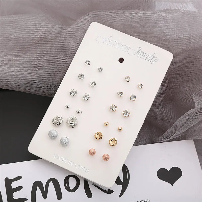 12 Pairs Minimalist Planet Moon Stud Earrings Mixed Women Wedding Jewelry