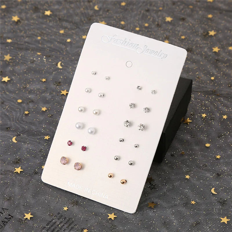 12 Pairs Minimalist Planet Moon Stud Earrings Mixed Women Wedding Jewelry