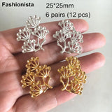 12 pcs Pine Tree Filigree Findings, 25*25mm, Gold & Silver, DIY Jewelry & Crafts