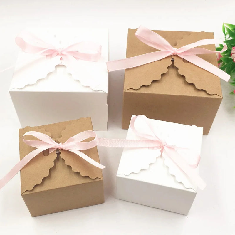 12 pcs White/Brown DIY Gift Boxes for Birthdays and Weddings