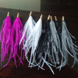 12pcs Ostrich Feather Pompon Pendant with Golden Cap for Bag Chain Earring