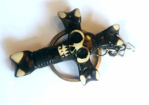 Vintage Gothic Demon Skull Motorcycle Keychain Punk Cross Men's Key Ring