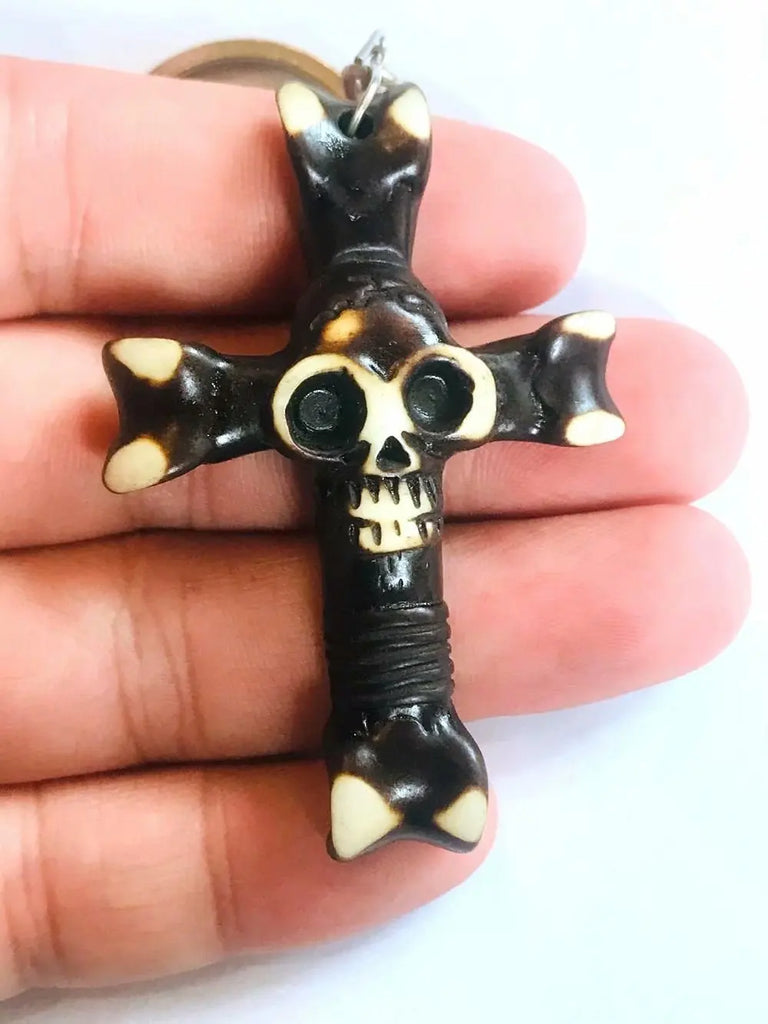 Vintage Gothic Demon Skull Motorcycle Keychain Punk Cross Men's Key Ring