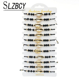 12 pcs Shell Charm Bracelets Crystal Adjustable Wristband Women Jewelry