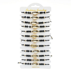 12 pcs Shell Charm Bracelets Crystal Adjustable Wristband Women Jewelry