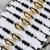 12 pcs Shell Charm Bracelets Crystal Adjustable Wristband Women Jewelry