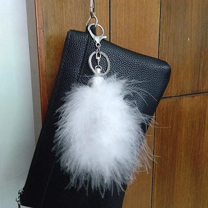 12pcs Ostrich Feather Tassel Key Chain Fluffy Pom Bag Pendant