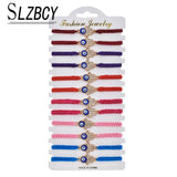12 pcs Women Hamsa Hand Charm Bracelet Set Bohemia Rhinestone Wristband Jewelry