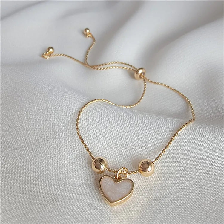 12 pcs metal enamel heart charm stretch bracelet