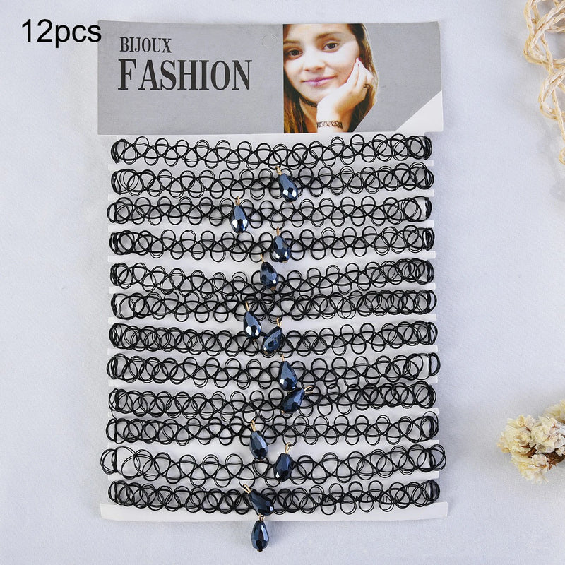 12 pcs Fishline Choker Necklaces For Women Teens Stretch Gothic Punk Elastic