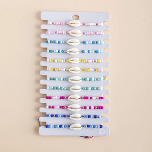 12 pcs Shell Rope Bracelets Set Colorful Beads Charm Chain Adjustable