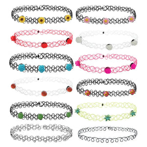 12 pcs Velvet Choker Necklace Vintage Lace Flower Girl Jewelry
