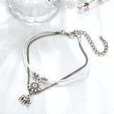 Sun Elephant Anklet Antique Silver Beads Charms Leg Foot Chain