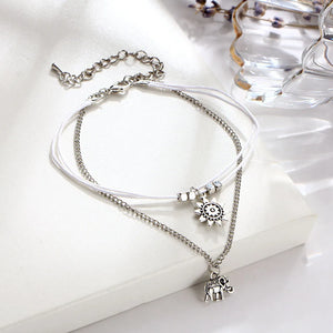 Sun Elephant Anklet Antique Silver Beads Charms Leg Foot Chain