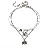 Sun Elephant Anklet Antique Silver Beads Charms Leg Foot Chain