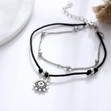 Sun Pendant Anklets Women Silver Beads Chain Ankle Bracelet