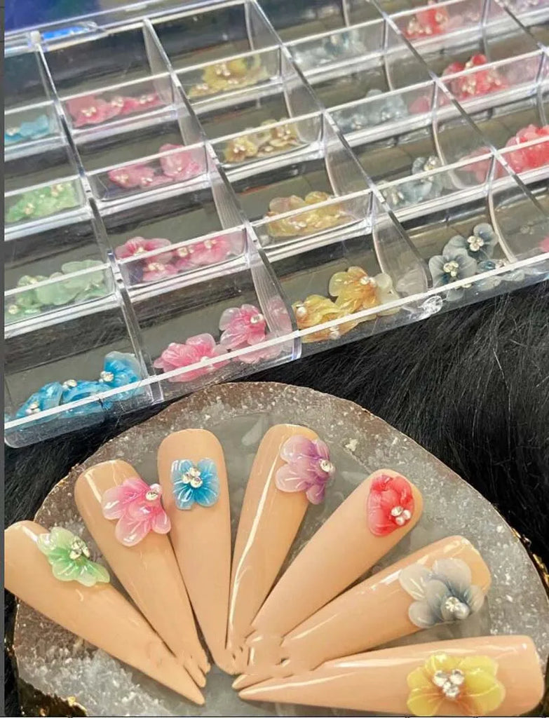 3D Acrylic Flower Nail Charms 24 Ornaments Box