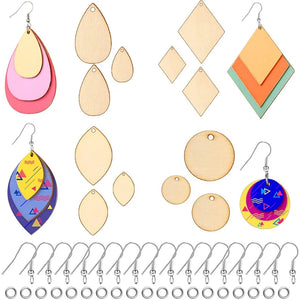 120Pc Wooden Pendants with Hooks and Rings for Jewelry Making