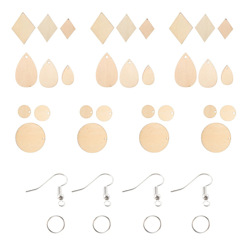 Wooden Pendants Earring Hooks Jump Rings Set for Jewelry DIY