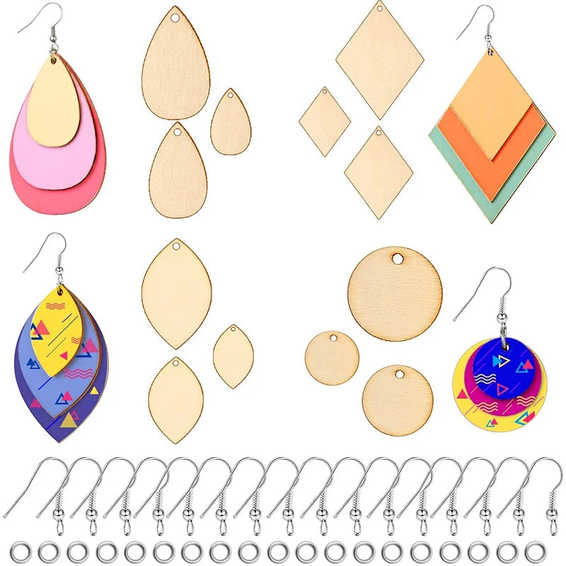 120 Wood Pendants with Hooks & Rings for DIY Jewelry Making