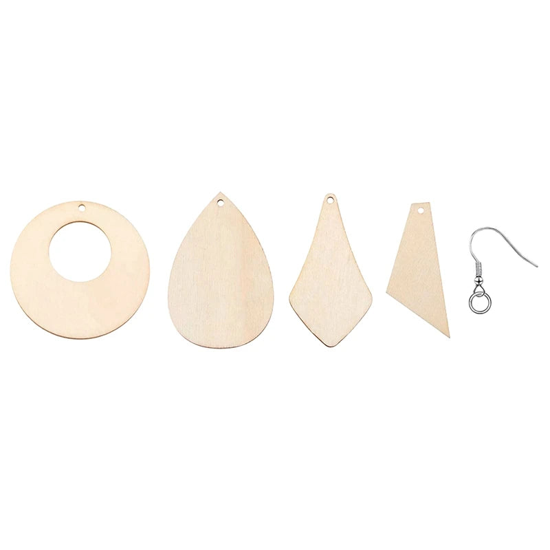 120 Wood Earring Pendant Blank with Hooks DIY Craft Making