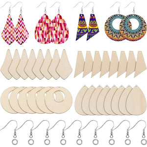 120 Wood Earring Blanks & Hooks for DIY Jewelry Craft