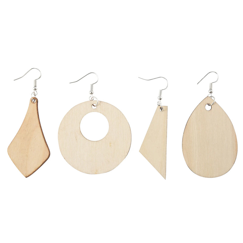 120 Wood Earring Pendant Blanks with Hooks for DIY Jewelry