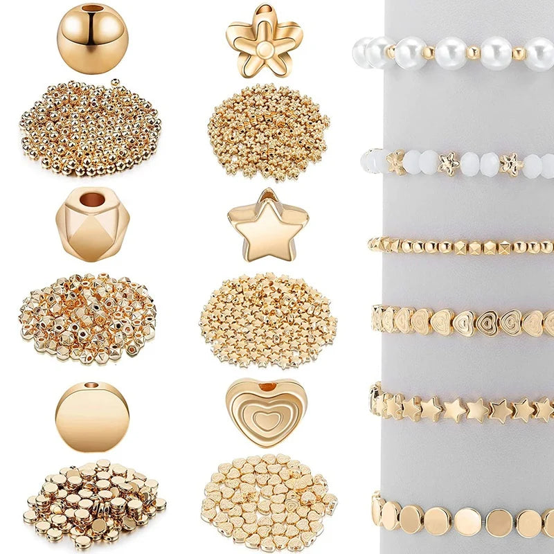 1200 Pcs Spacer Beads Set, 6 Shapes, Jewelry Making