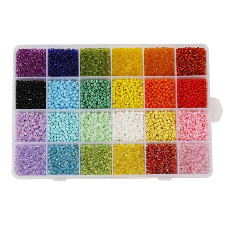 12000Pcs 3Mm Glass Seed Beads 24 Colors Kit With Storage Box
