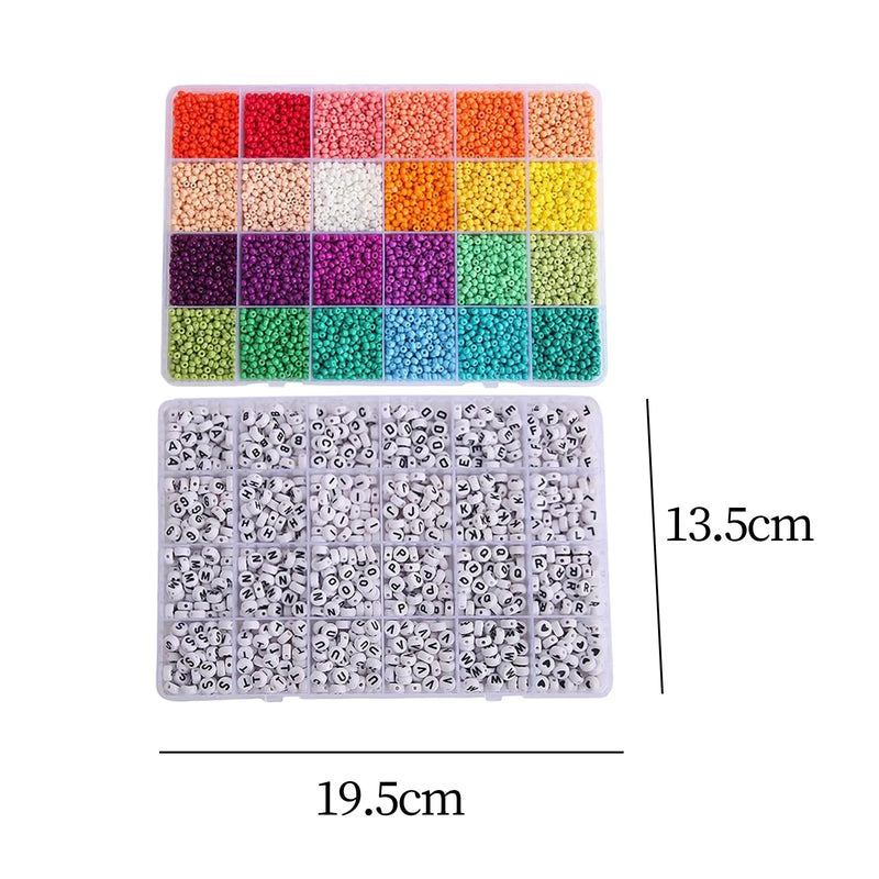 12000Pcs 3mm Seed Beads Letter Beads Charms Elastic String Jewelry Making