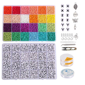 12000Pcs 3mm Seed Beads Letter Beads Charms Elastic String Jewelry Making