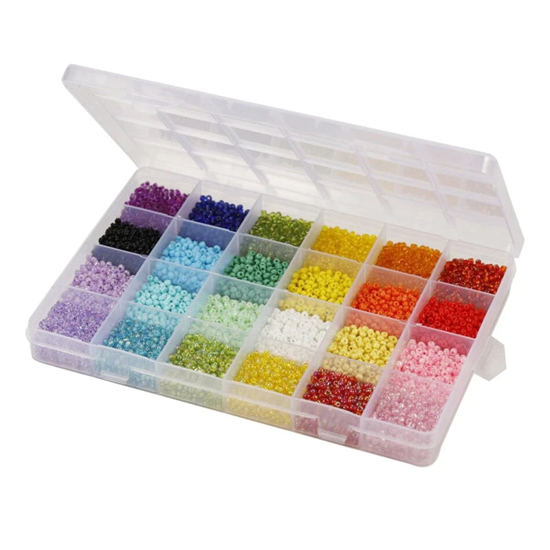 3mm Glass Seed Beads 24 Colors Kit with Storage Box for Jewelry Making