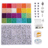 12000Pcs Glass Seed Beads & Letter Beads with Charms & Elastic String