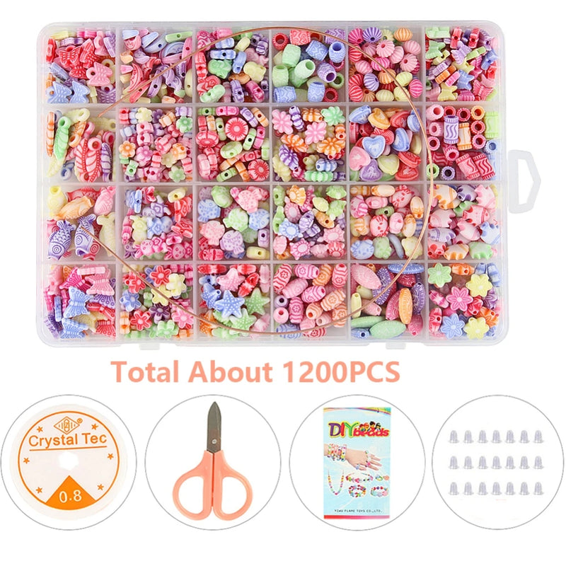 1200pcs Macaron Acrylic Beads Kit for Kids Bracelet Necklace DIY