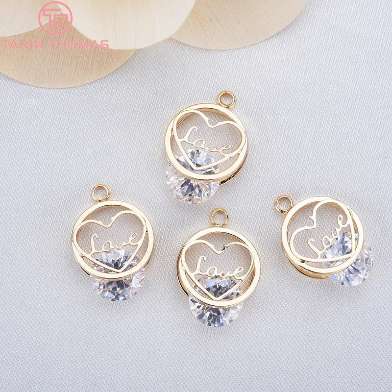 4PCS 12MM 24K Champagne Heart Charms Pendants DIY Jewelry