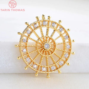 2PCS 20MM 24K Brass Zircon Rudder Pendants Charms DIY Jewelry Findings