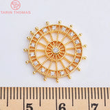 2PCS 20MM 24K Brass Zircon Rudder Pendants Charms DIY Jewelry Findings
