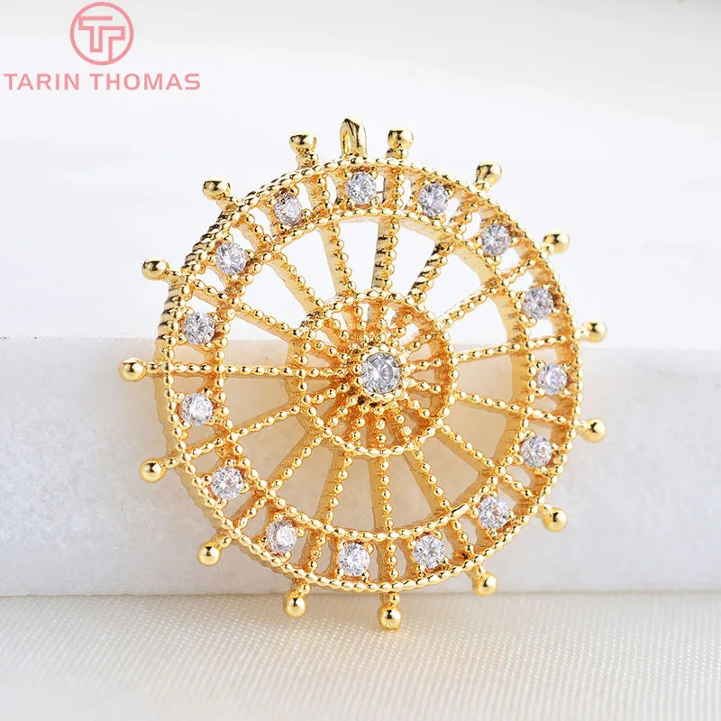 2PCS 20MM 24K Brass Zircon Rudder Pendants Charms DIY Jewelry Findings