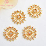 2PCS 20MM 24K Brass Zircon Rudder Pendants Charms DIY Jewelry Findings