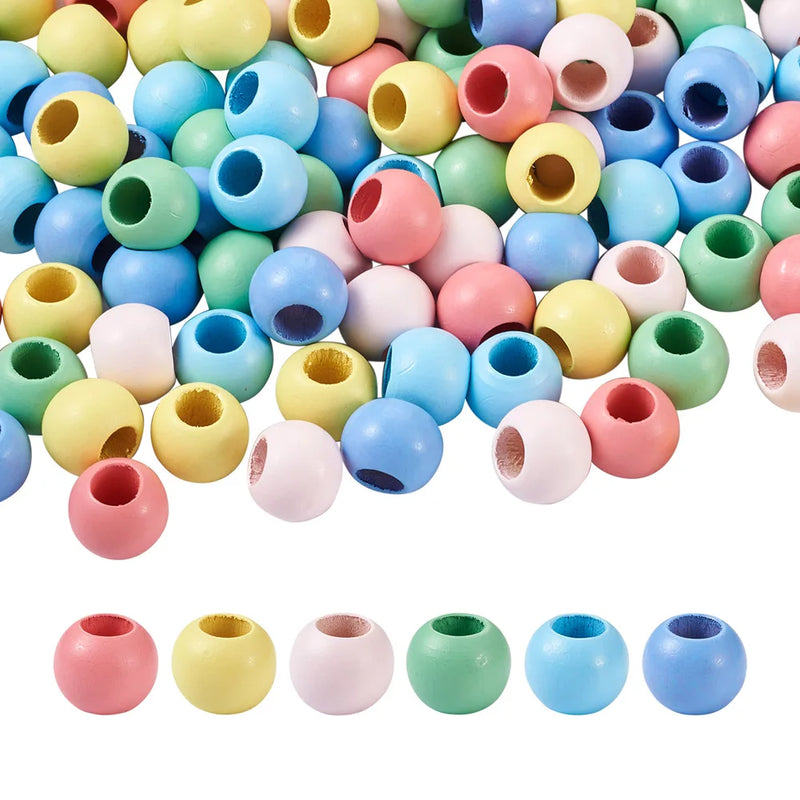 120Pcs 6-Color Wood Bead Round Mixed 15.5x20mm Hole 10mm