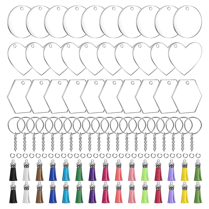 120Pcs Acrylic Blank Ornaments Set for DIY Keychain Making