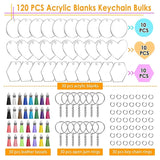120Pcs Acrylic Blank Ornaments Set for DIY Keychain Making