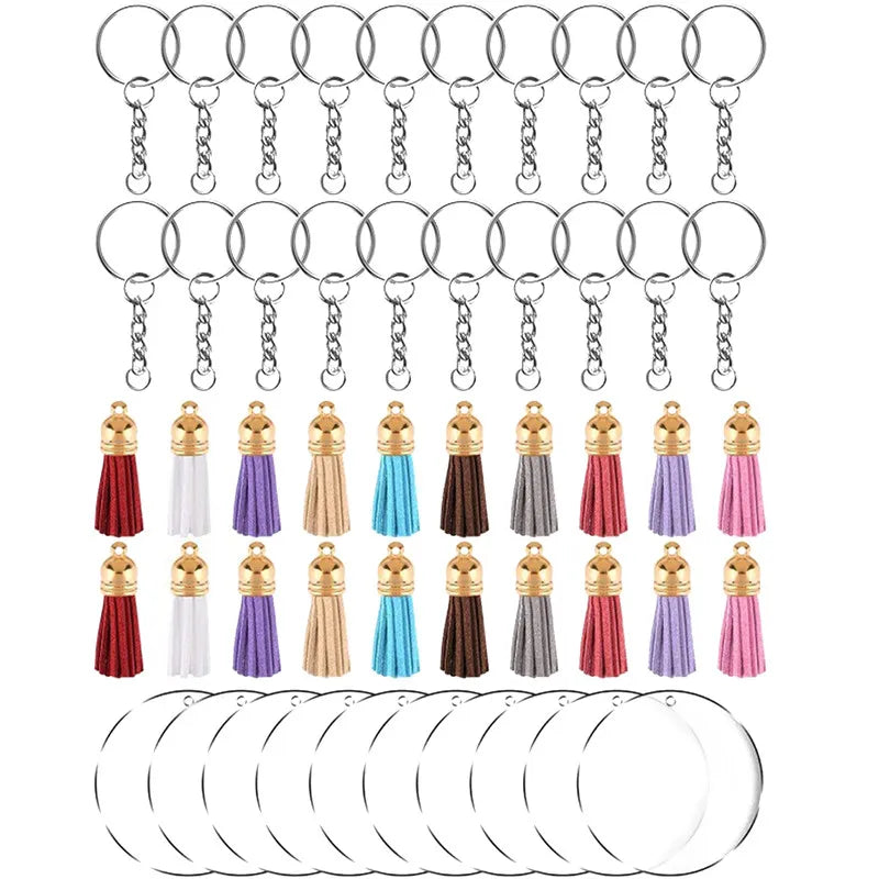 120Pcs Clear Acrylic Keychain Set DIY Accessories
