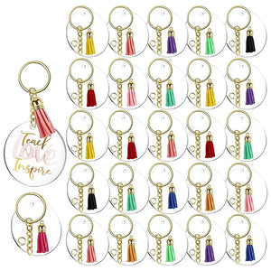 120Pcs Clear Acrylic Keychain Blanks with Tassels and Rings for DIY Keychains