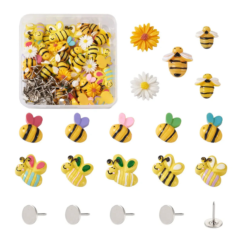 120Pcs Bees Daisy Flower Resin Cabochons for DIY Jewelry Making