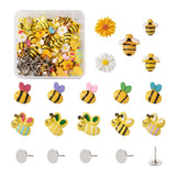 120Pcs Bees Daisy Flower Resin Cabochons for DIY Jewelry Making